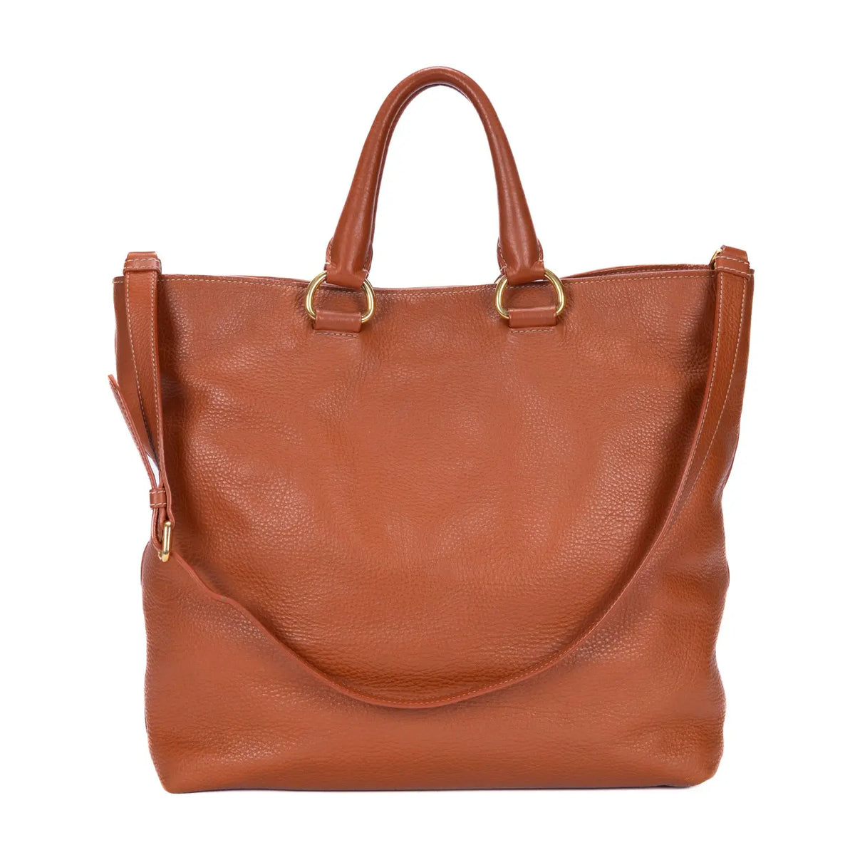Bolso de hombro Shopping Tote de cuero Vitello Daino color tostado