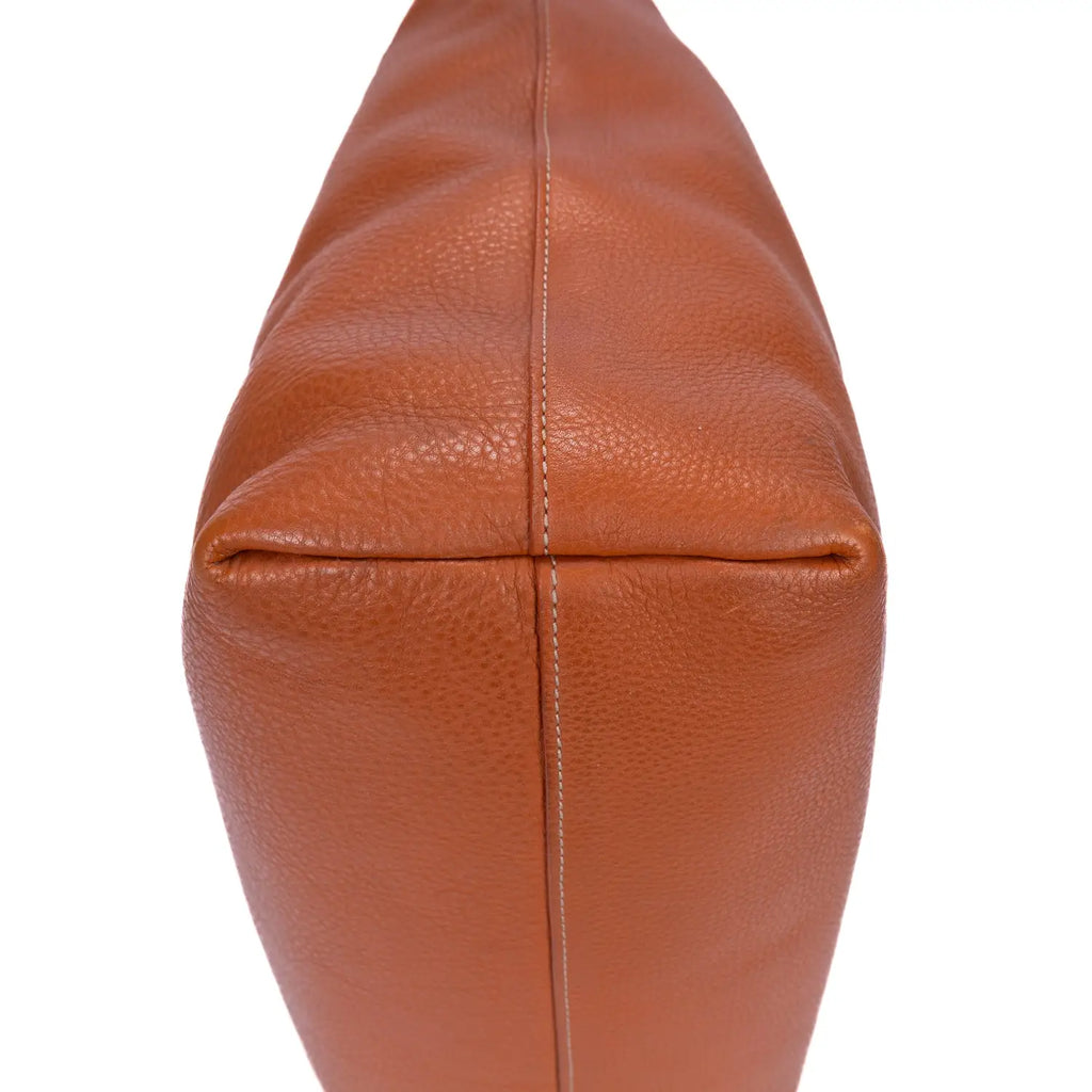 Bolso de hombro Shopping Tote de cuero Vitello Daino color tostado