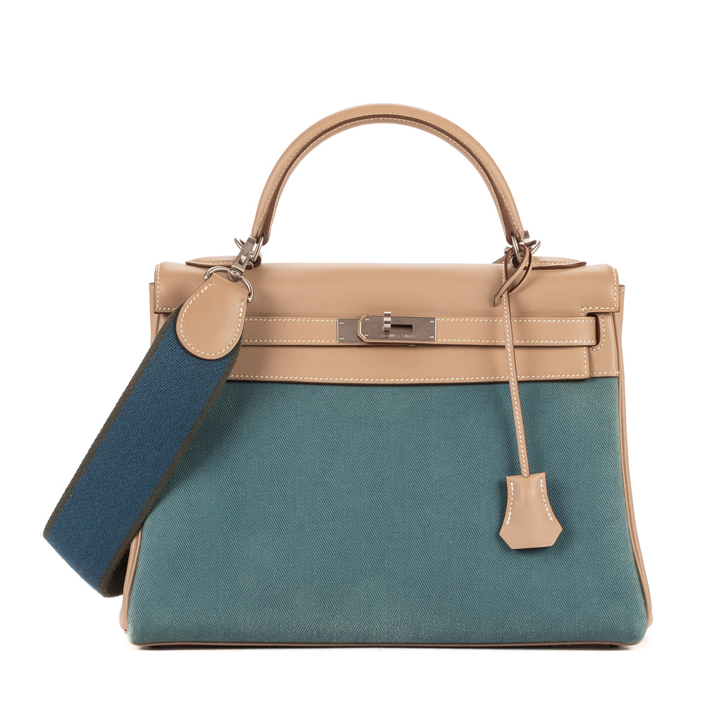 Shoulder Bag Rare Ltd. Ed. Kelly 32 Retourne Amazonia 32 Blue Swift Leather with Canvas