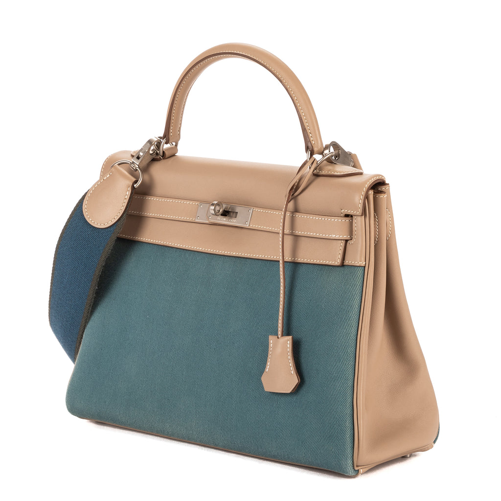 Shoulder Bag Rare Ltd. Ed. Kelly 32 Retourne Amazonia 32 Blue Swift Leather with Canvas
