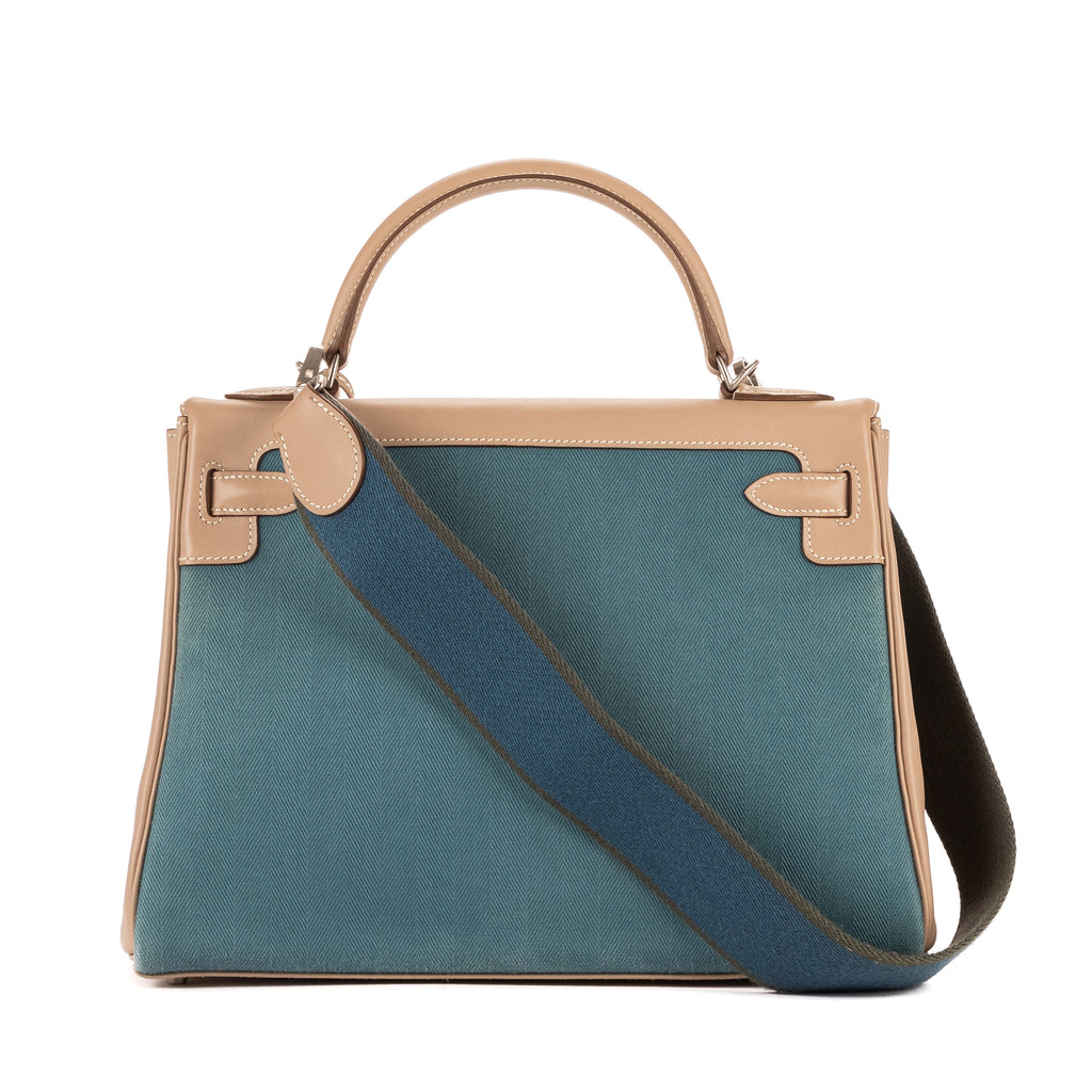 Shoulder Bag Rare Ltd. Ed. Kelly 32 Retourne Amazonia 32 Blue Swift Leather with Canvas