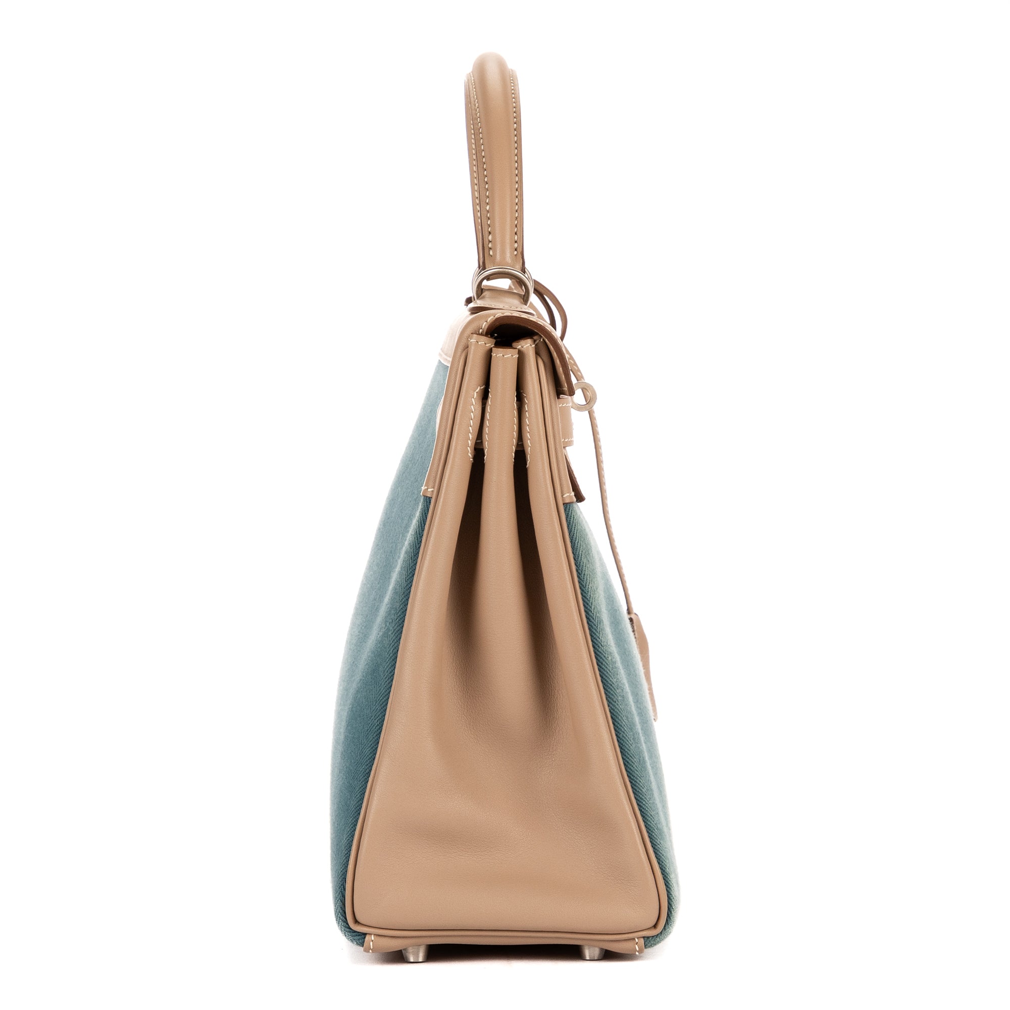 Shoulder Bag Rare Ltd. Ed. Kelly 32 Retourne Amazonia 32 Teal Blue Swift Leather with Canvas