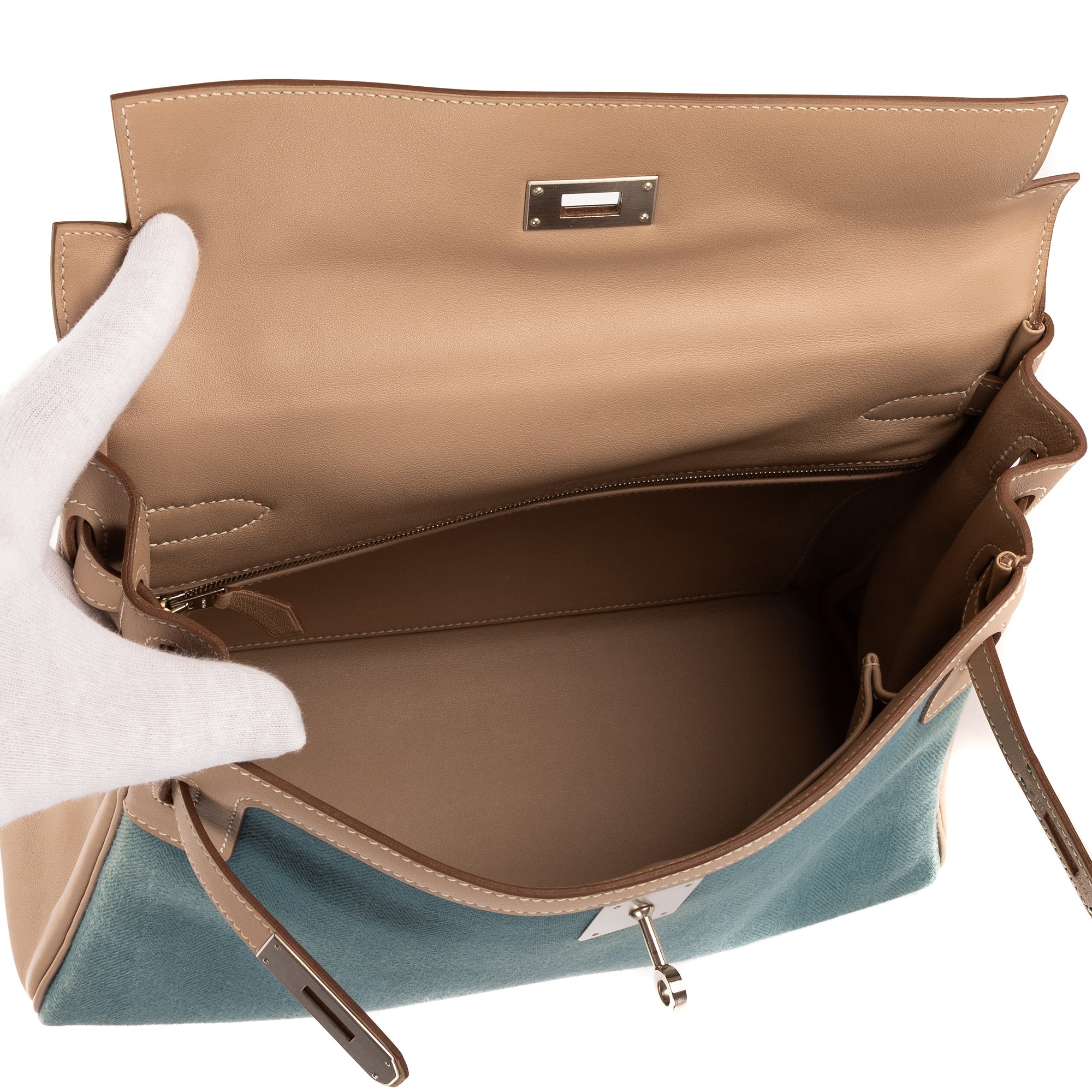 Shoulder Bag Rare Ltd. Ed. Kelly 32 Retourne Amazonia 32 Blue Swift Leather with Canvas