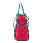 Bolso de hombro Lady Dior mediano fucsia, azul marino, cuero Cannage