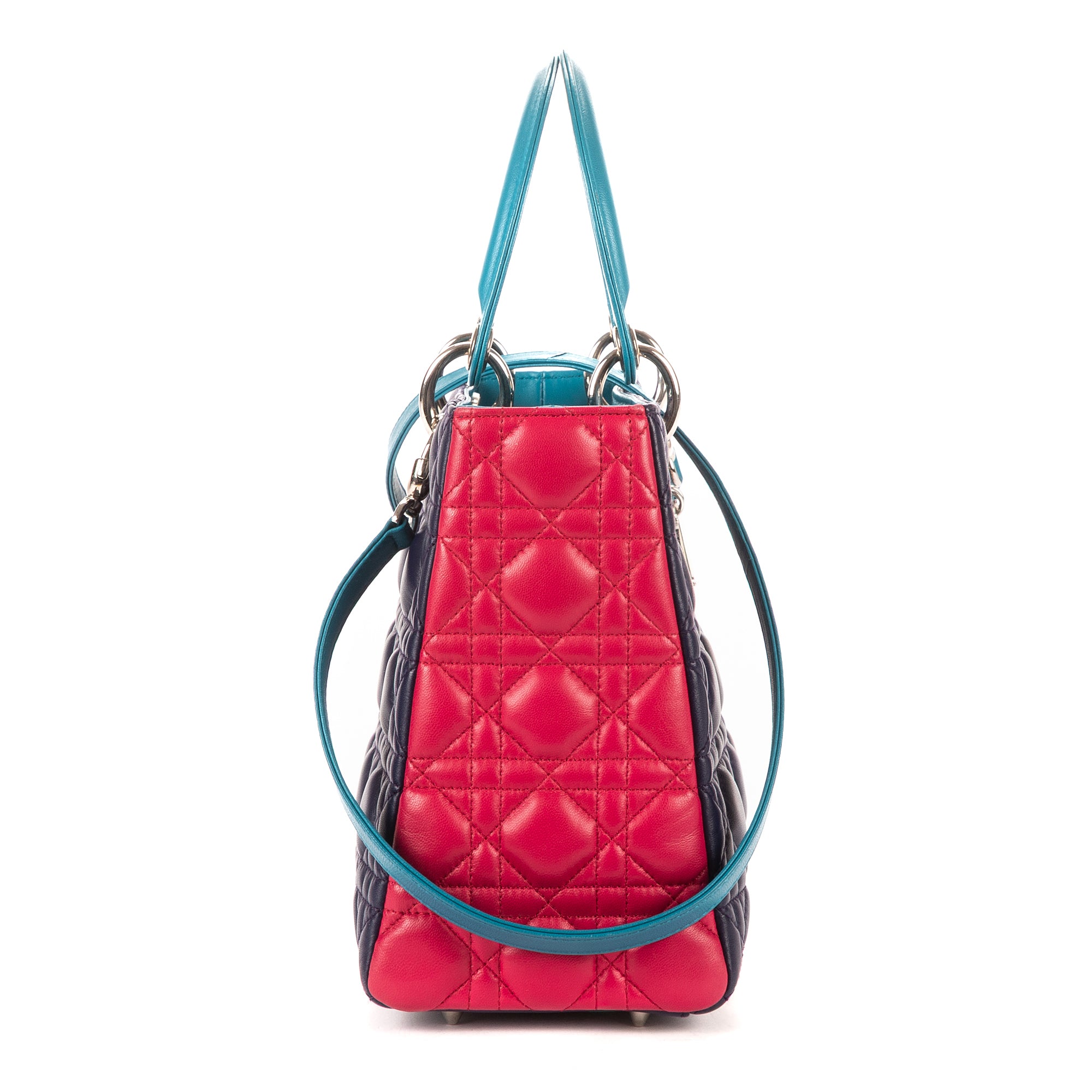 Bolso de hombro Lady Dior mediano fucsia, azul marino, cuero Cannage
