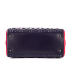 Bolso de hombro Lady Dior mediano fucsia, azul marino, cuero Cannage