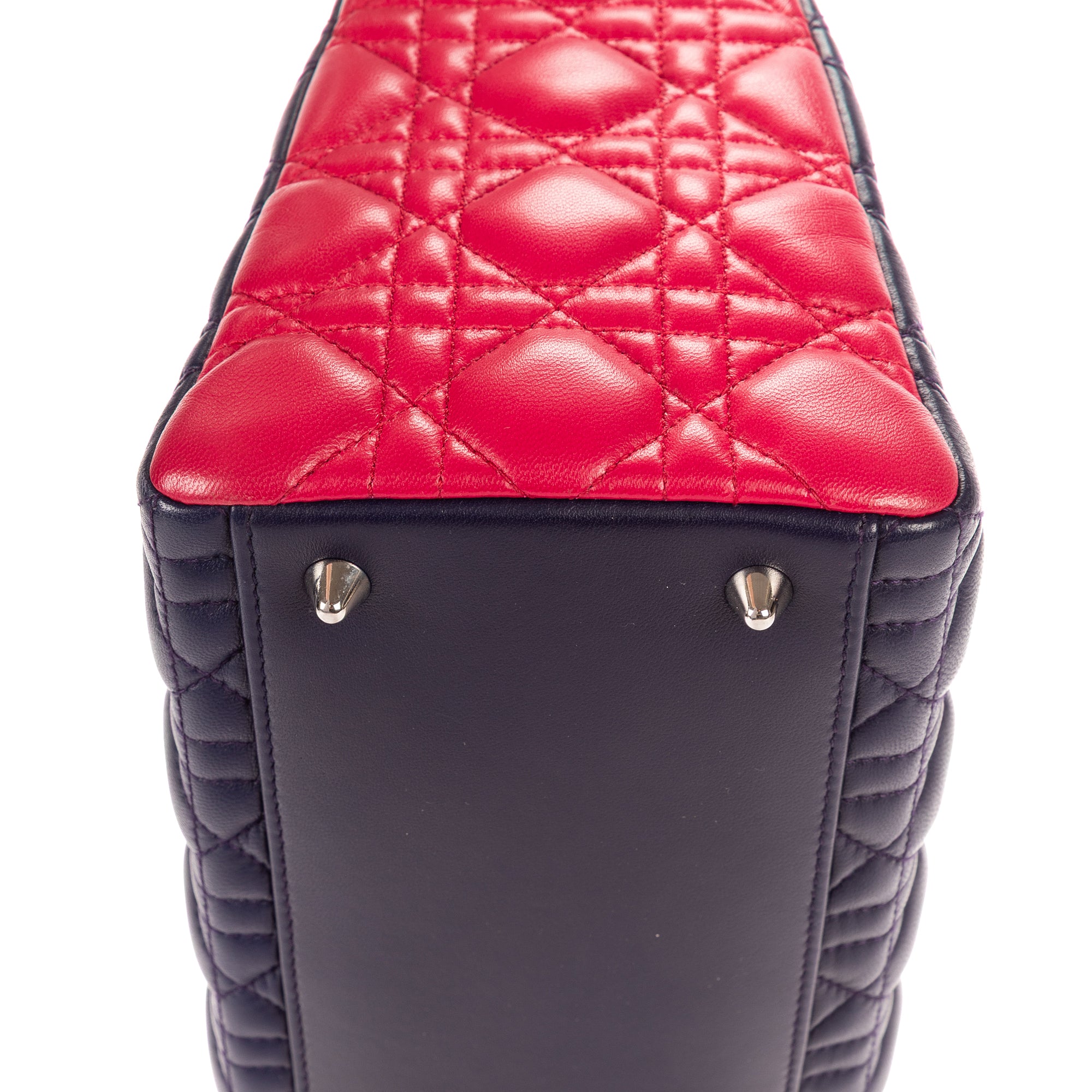 Bolso de hombro Lady Dior mediano fucsia, azul marino, cuero Cannage