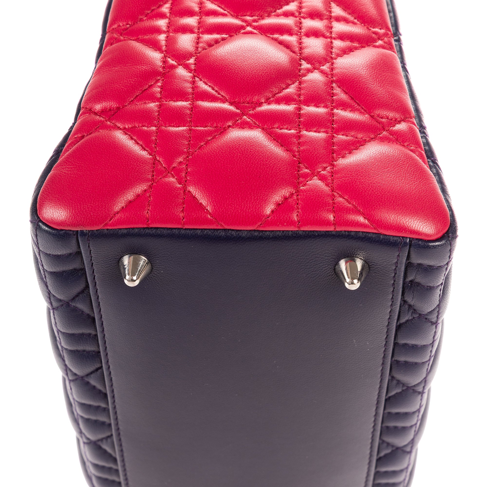 Bolso de hombro Lady Dior mediano fucsia, azul marino, cuero Cannage