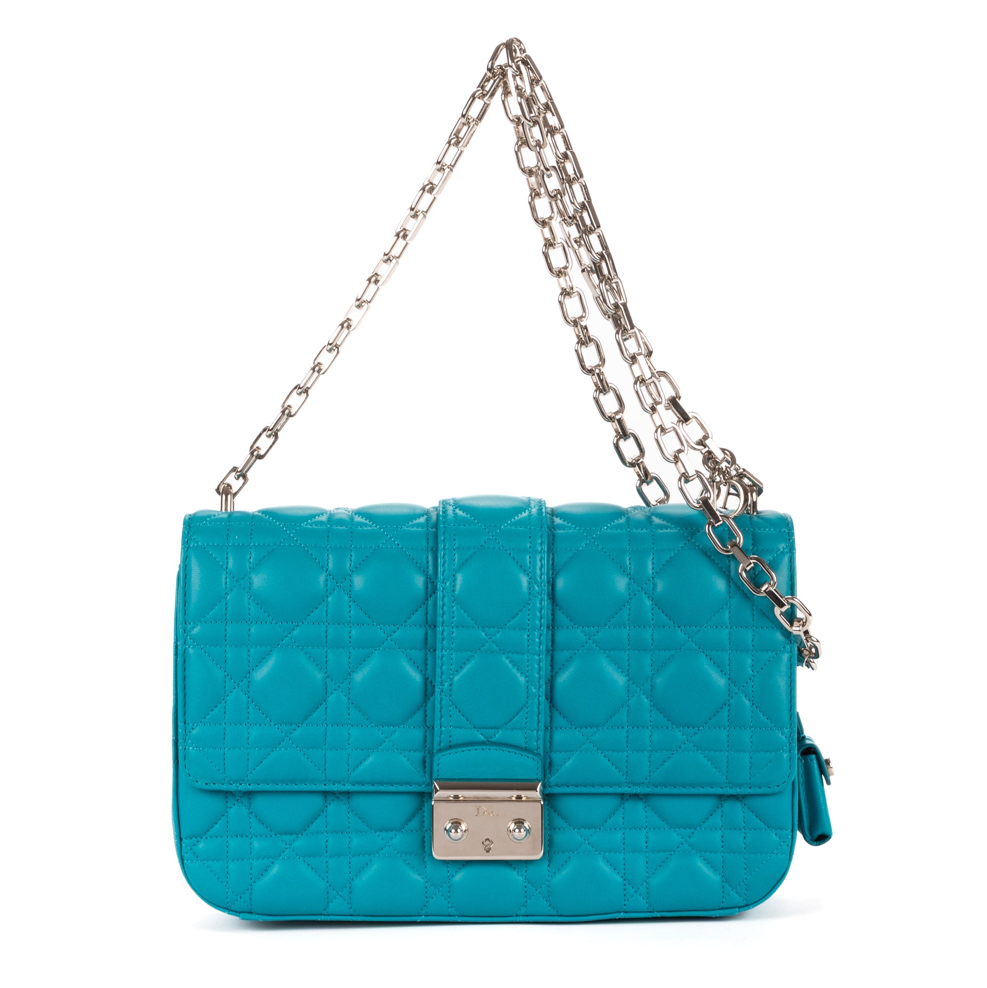 Bolso de hombro Miss Dior mediano de piel Cannage azul