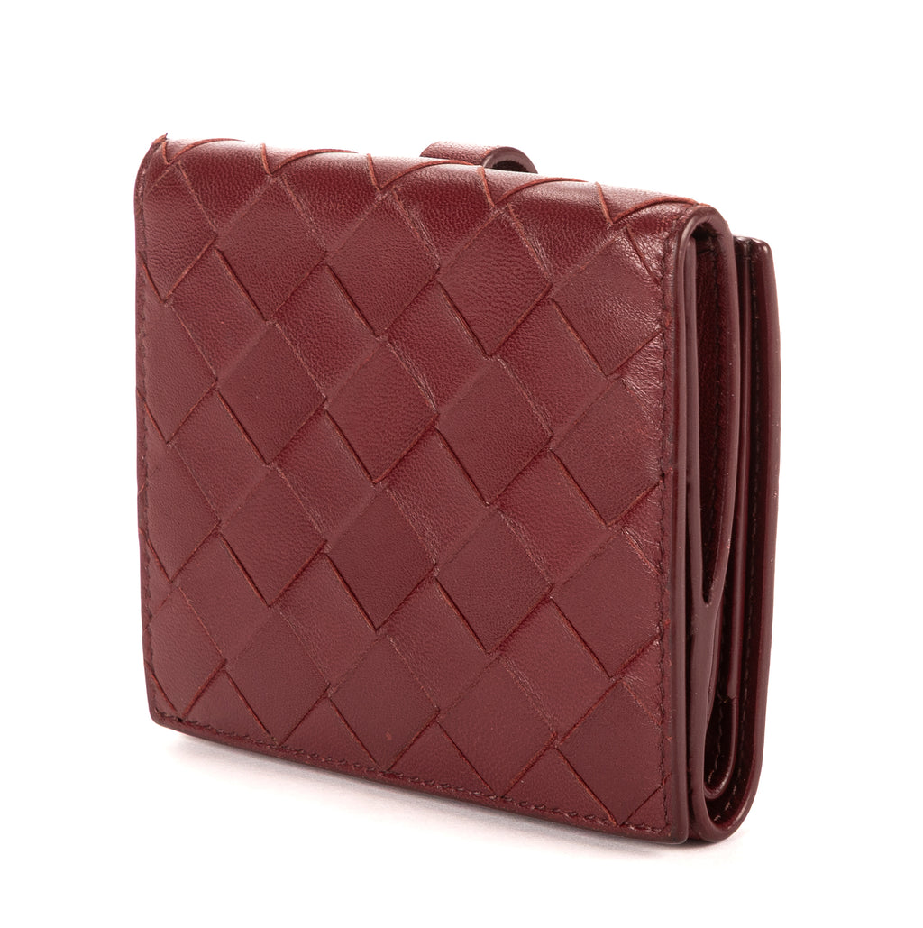 Cartera billetera plegable grande de piel Intrecciato Barolo Burdeos