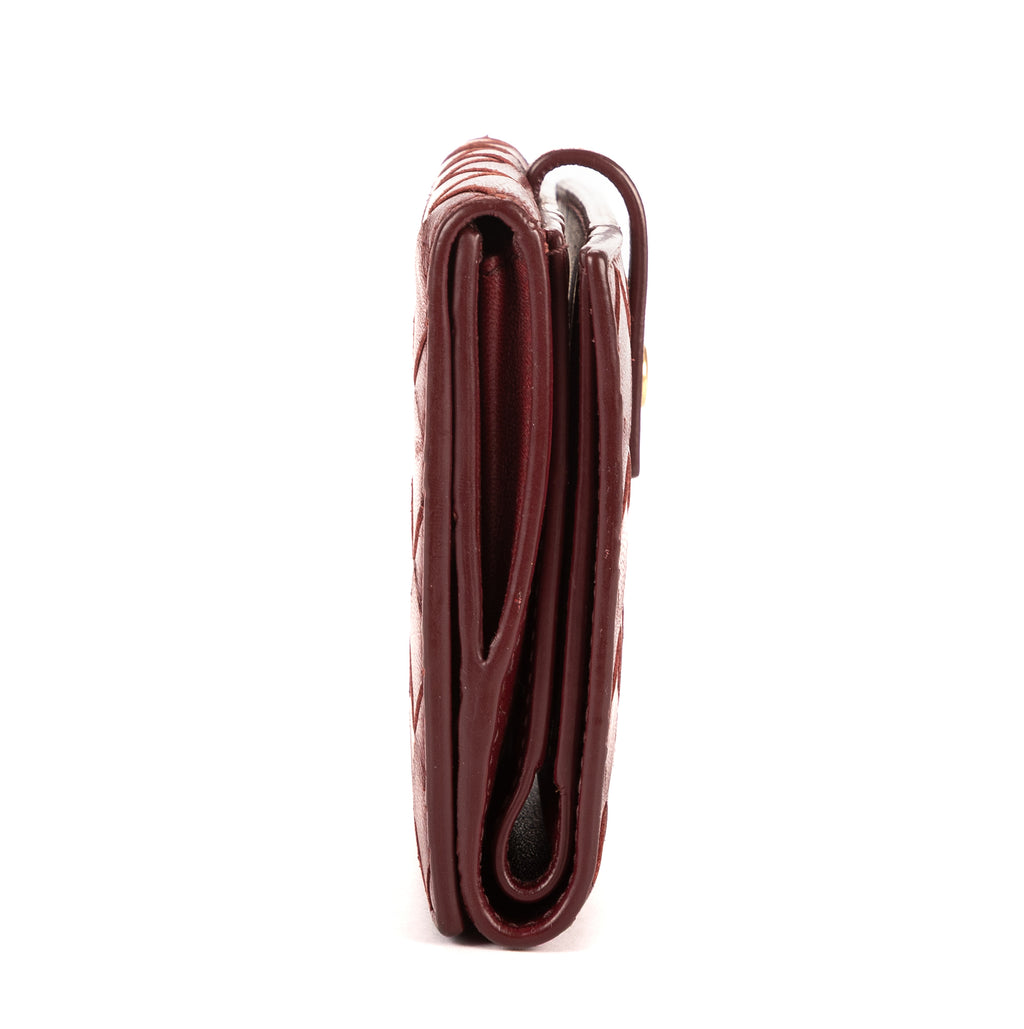 Cartera billetera plegable grande de piel Intrecciato Barolo Burdeos
