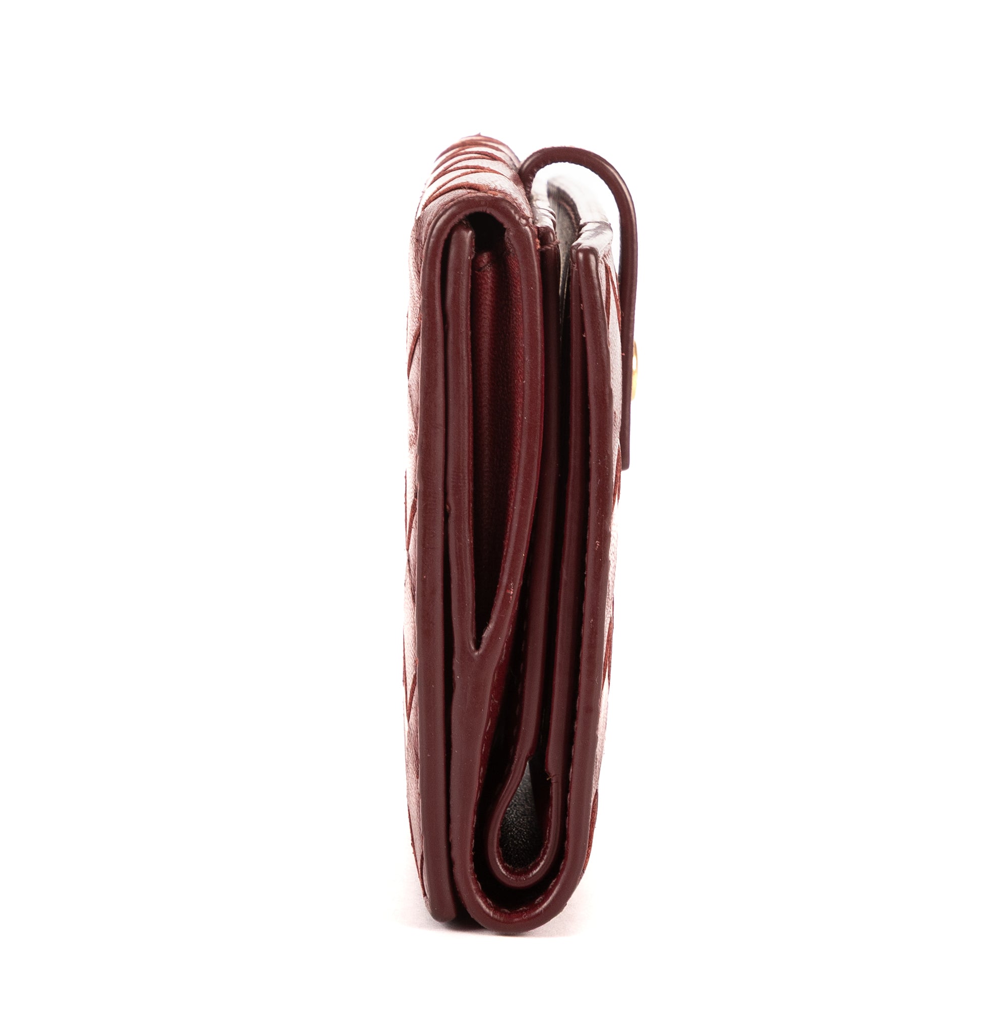 Cartera billetera plegable grande de piel Intrecciato Barolo Burdeos