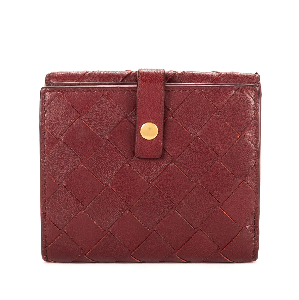 Cartera billetera plegable grande de piel Intrecciato Barolo Burdeos