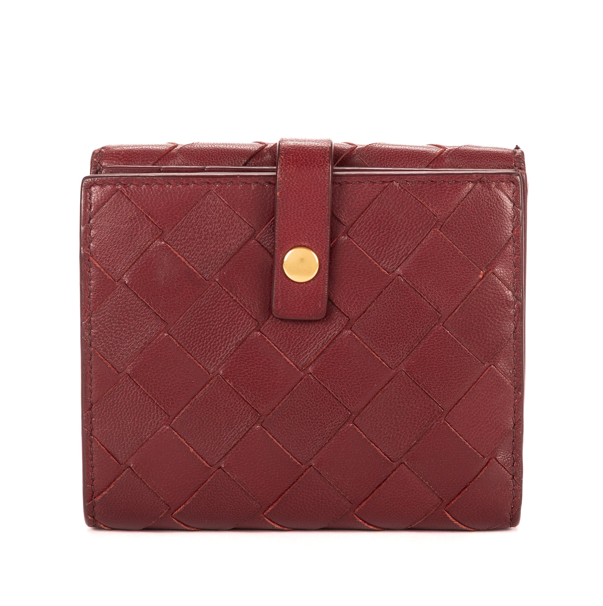 Cartera billetera plegable grande de piel Intrecciato Barolo Burdeos