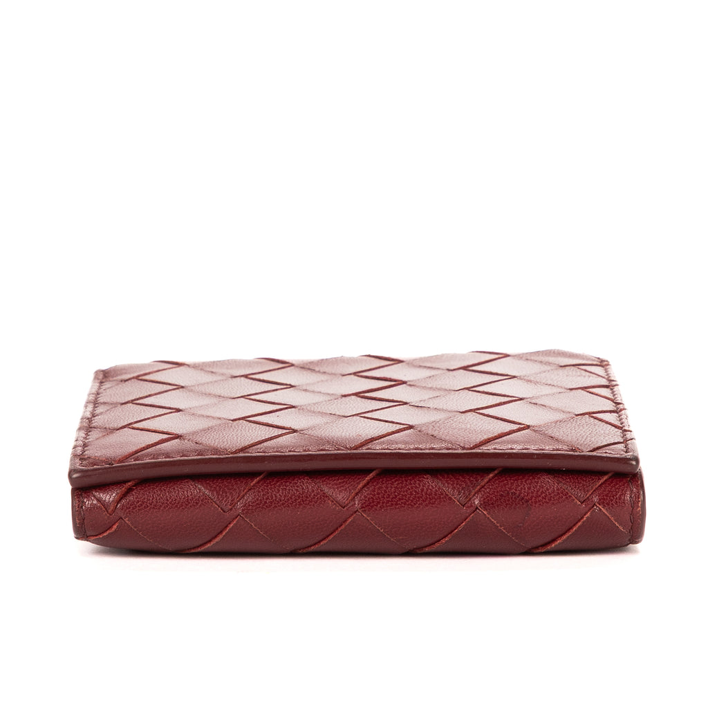 Cartera billetera plegable grande de piel Intrecciato Barolo Burdeos
