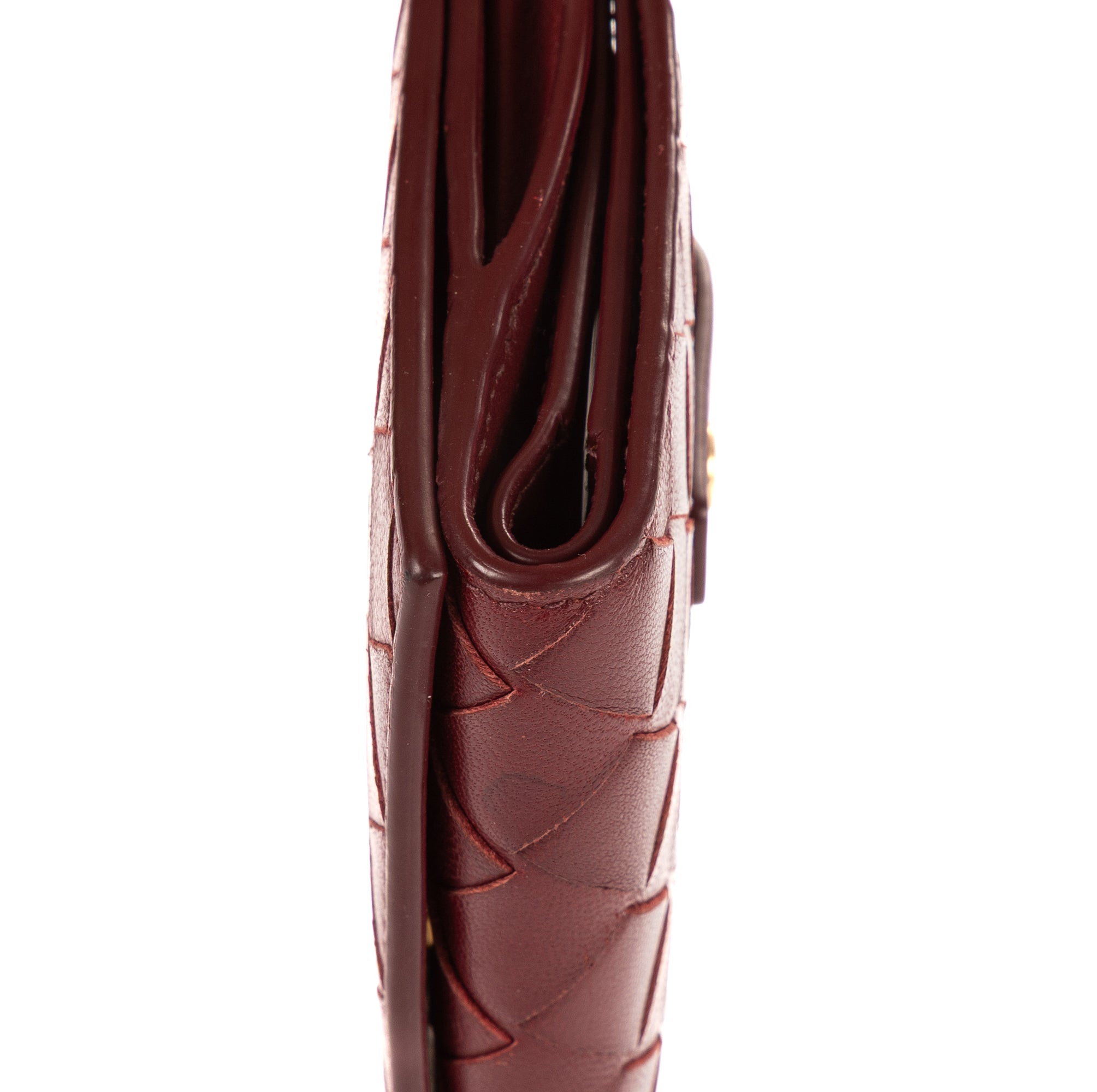 Cartera billetera plegable grande de piel Intrecciato Barolo Burdeos