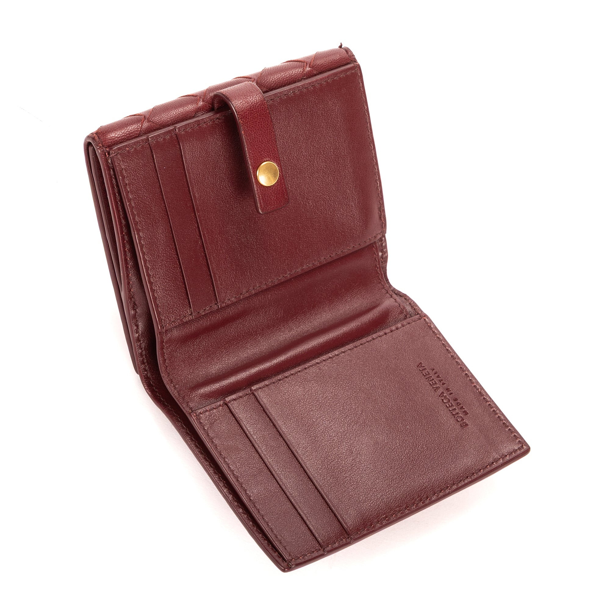 Cartera billetera plegable grande de piel Intrecciato Barolo Burdeos