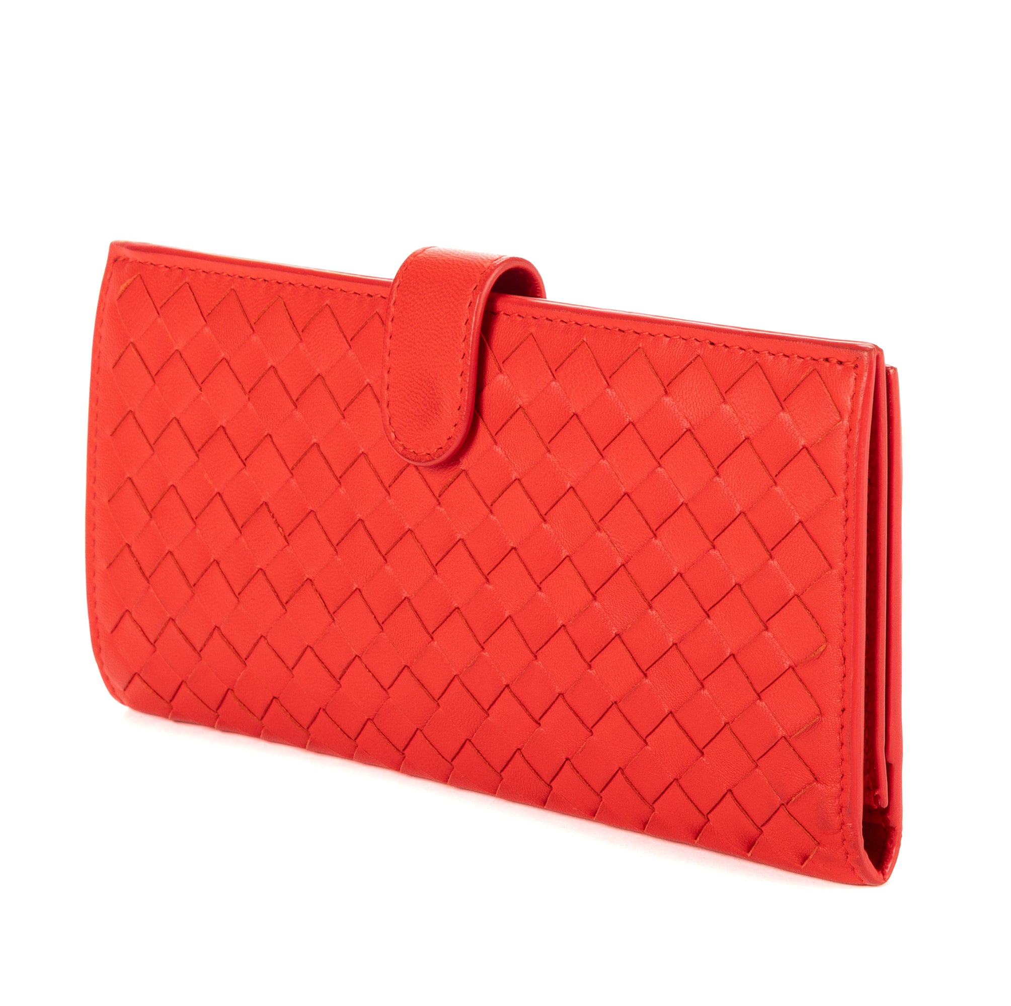 Wallet Flap Continental Red Intrecciato Nappa Leather