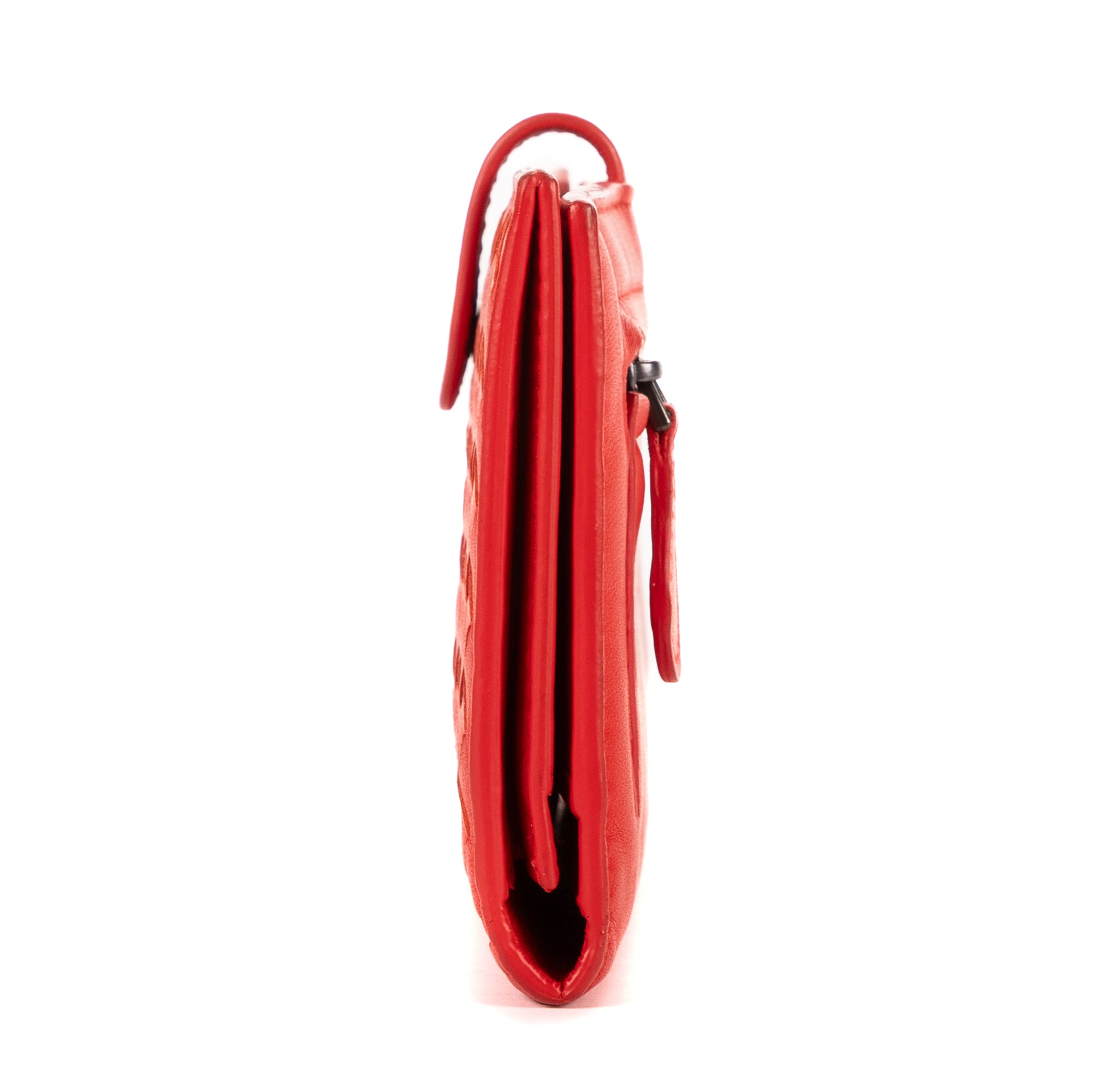 Wallet Flap Continental Red Intrecciato Nappa Leather