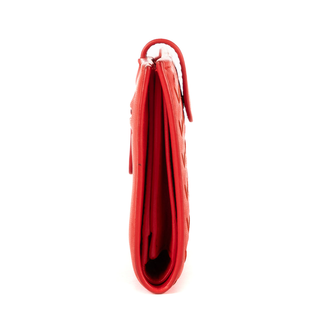 Wallet Flap Continental Red Intrecciato Nappa Leather