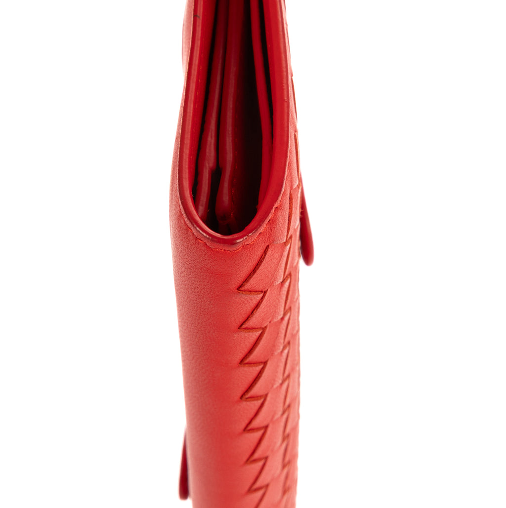 Wallet Flap Continental Red Intrecciato Nappa Leather
