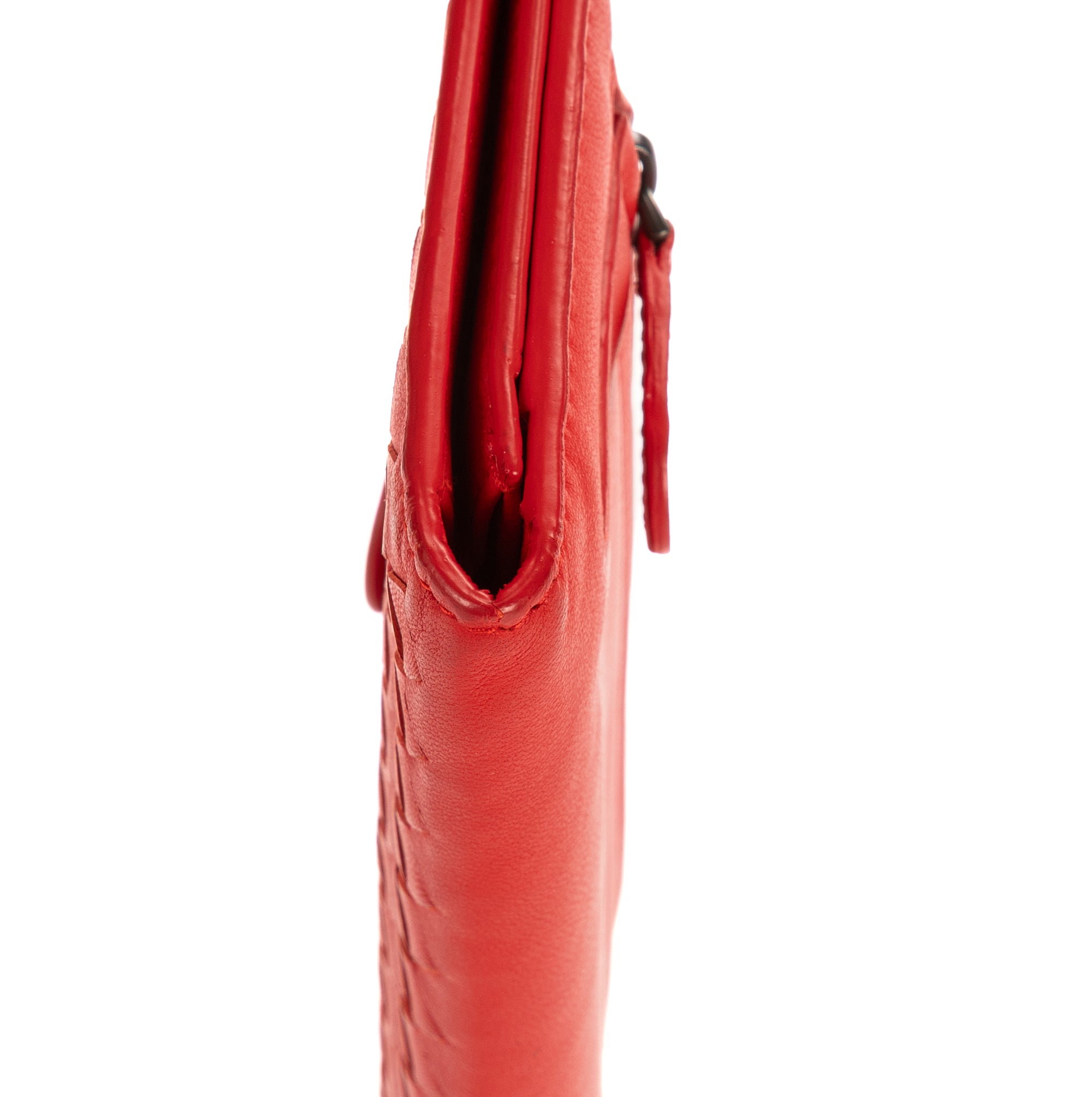 Wallet Flap Continental Red Intrecciato Nappa Leather