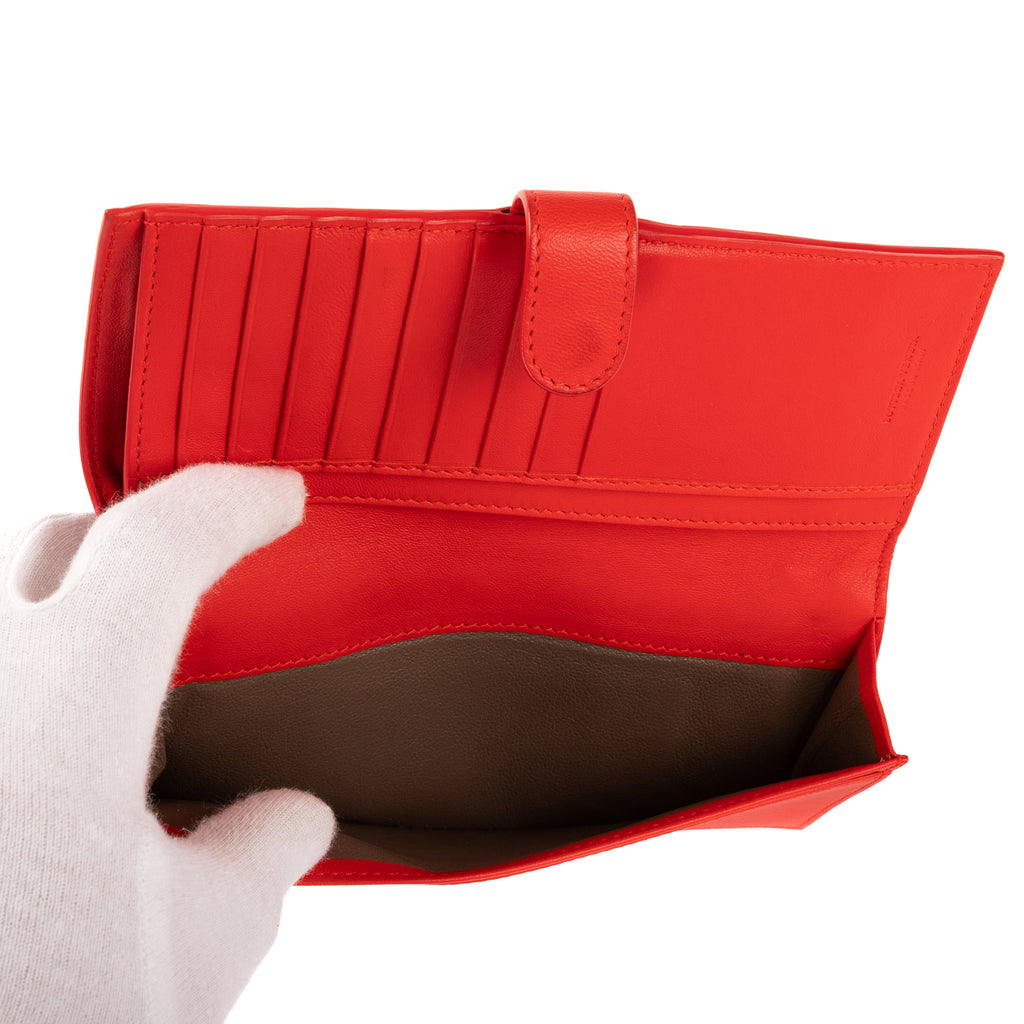 Wallet Flap Continental Red Intrecciato Nappa Leather