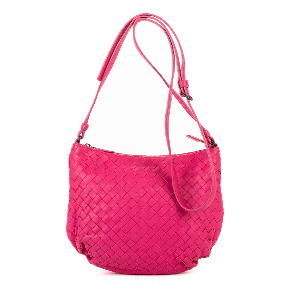 Crossbody Bucket Hobo Mini Fuchsia Intrecciato Leather
