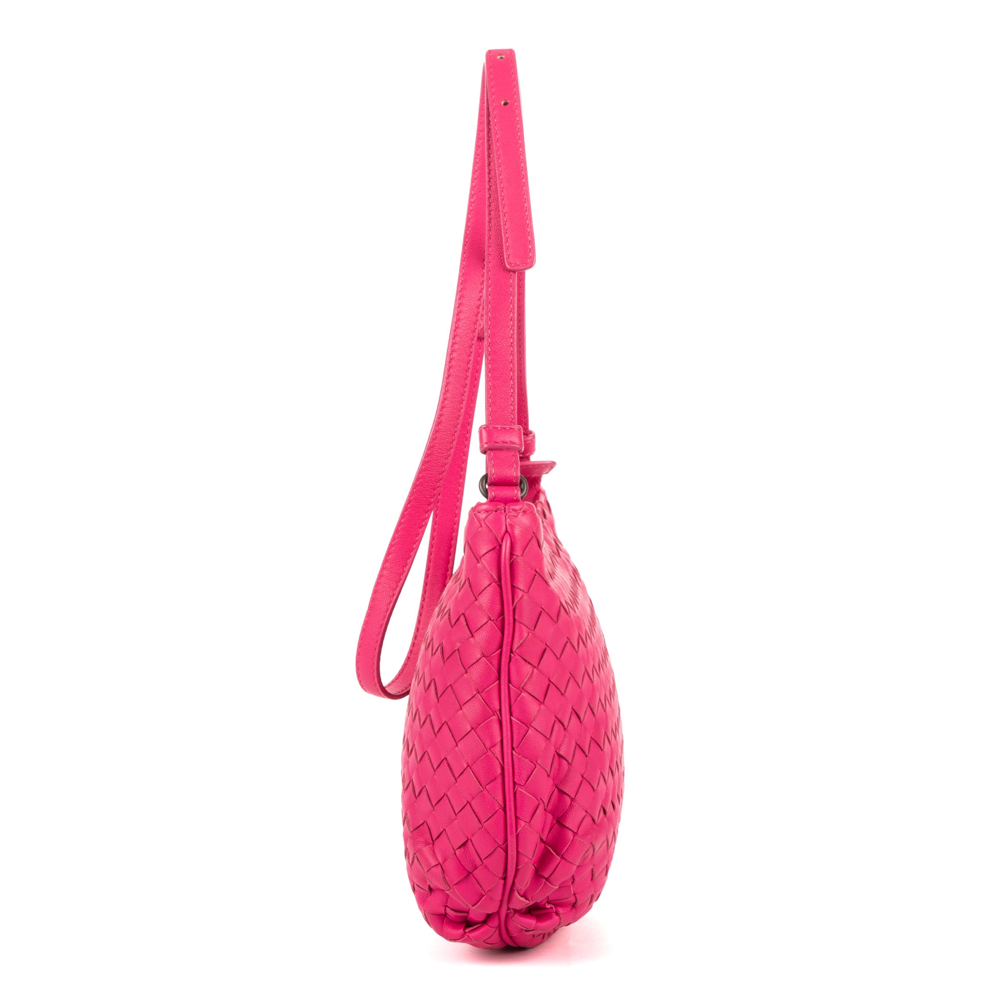 Crossbody Bucket Hobo Mini Fuchsia Intrecciato Leather
