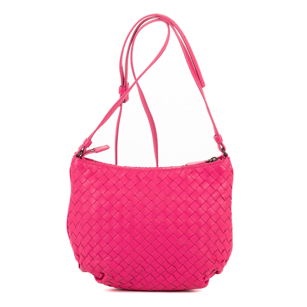 Crossbody Bucket Hobo Mini Fuchsia Intrecciato Leather