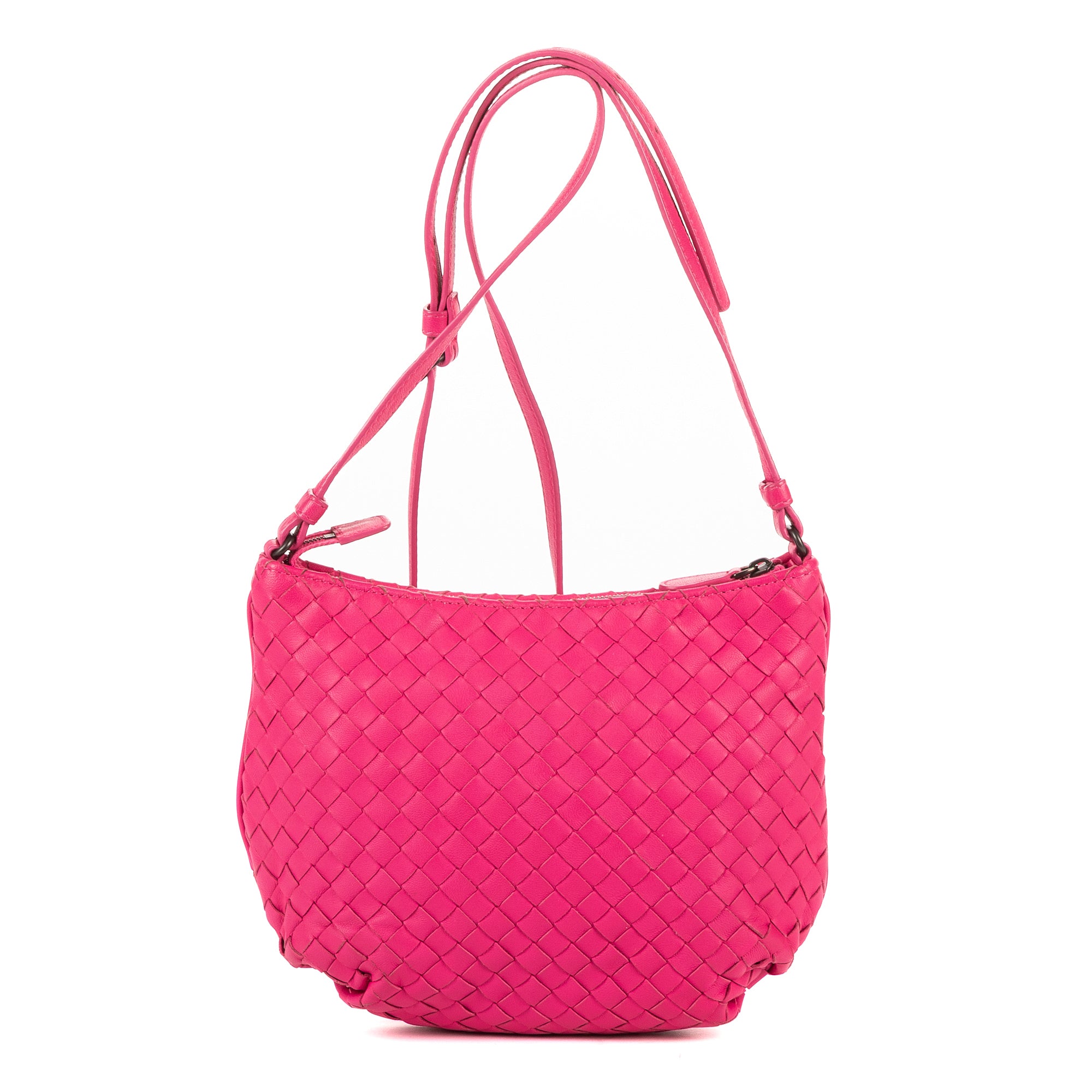 Crossbody Bucket Hobo Mini Fuchsia Intrecciato Leather