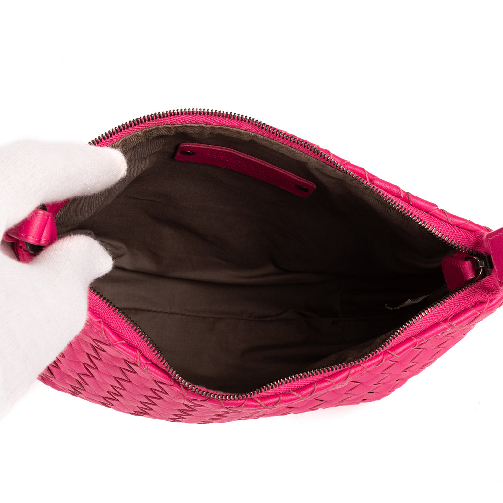 Crossbody Bucket Hobo Mini Fuchsia Intrecciato Leather