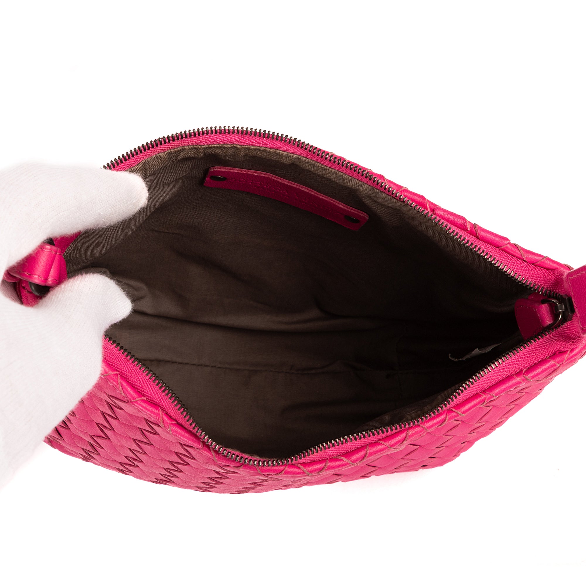 Crossbody Bucket Hobo Mini Fuchsia Intrecciato Leather