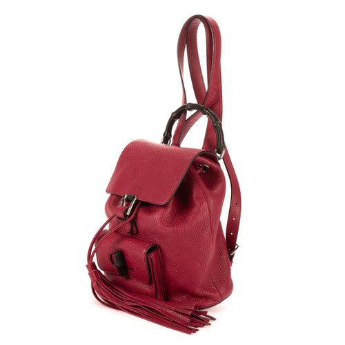 Backpack Bamboo Tassel Backpack Fuchsia Grained Leather