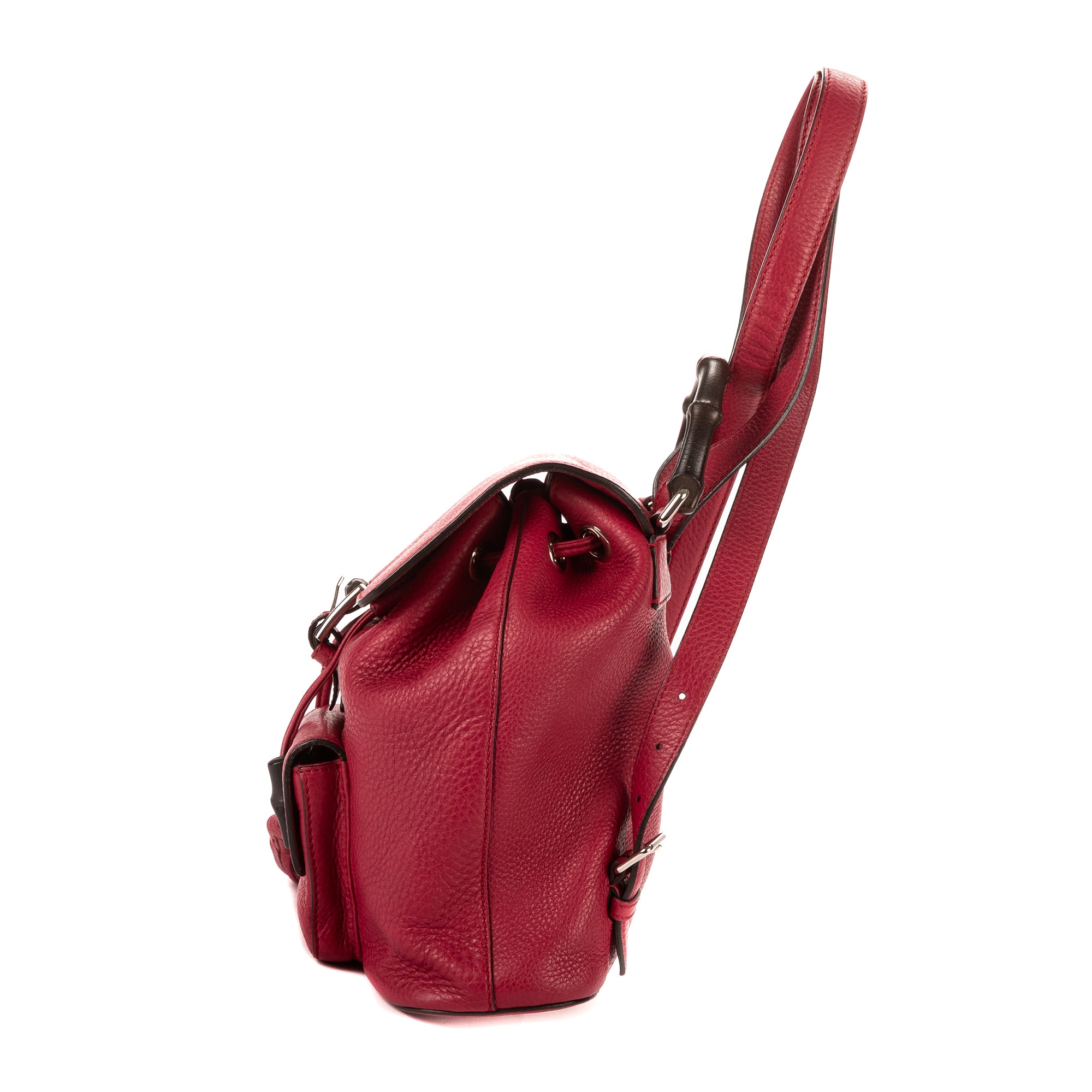 Sac à dos Bambou Pompon Sac à dos Cuir grainé fuchsia
