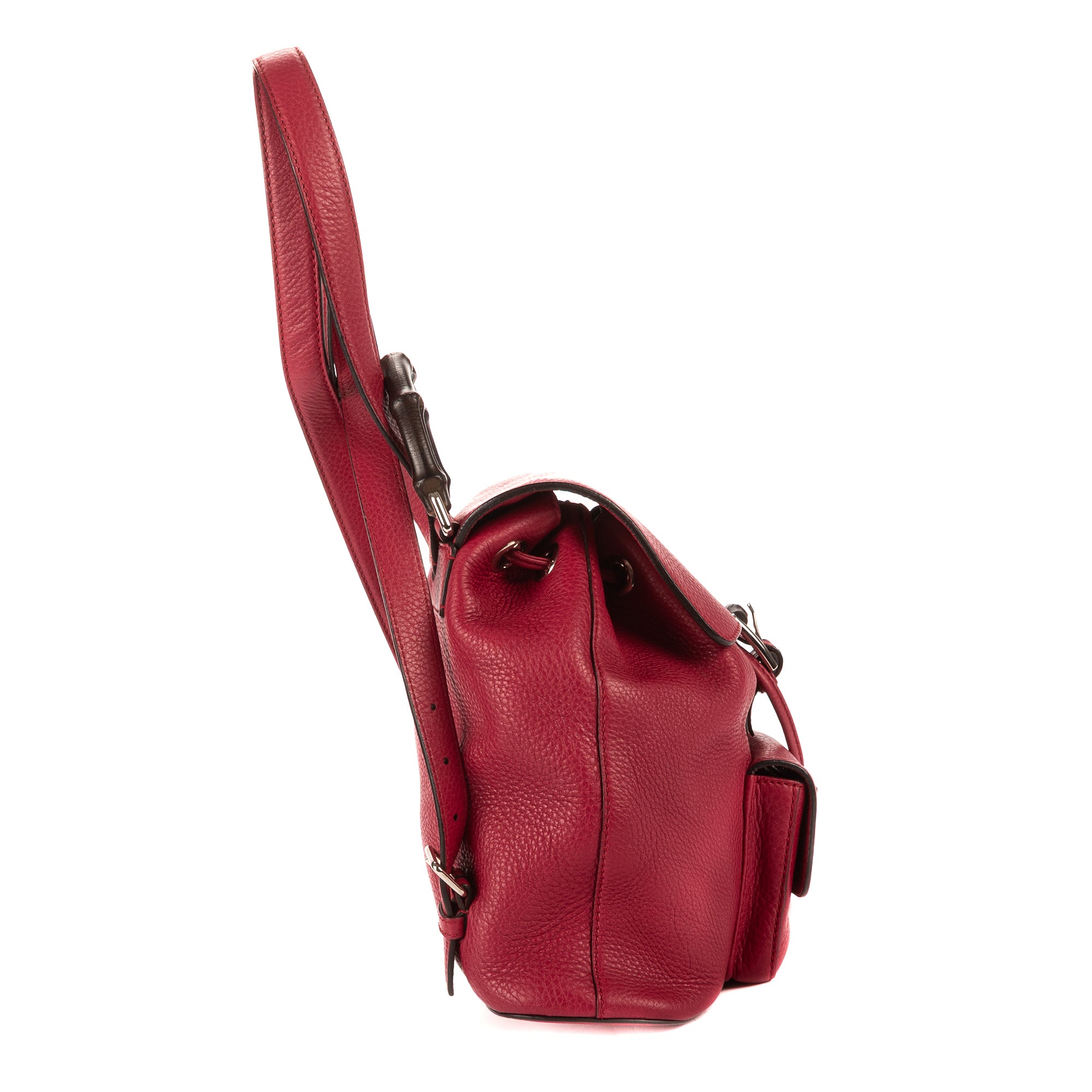 Sac à dos Bambou Pompon Sac à dos Cuir grainé fuchsia