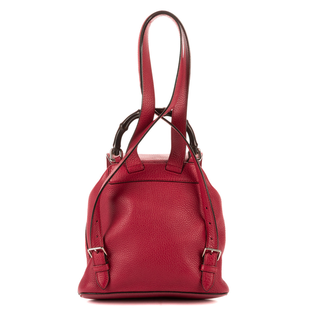 Sac à dos Bambou Pompon Sac à dos Cuir grainé fuchsia