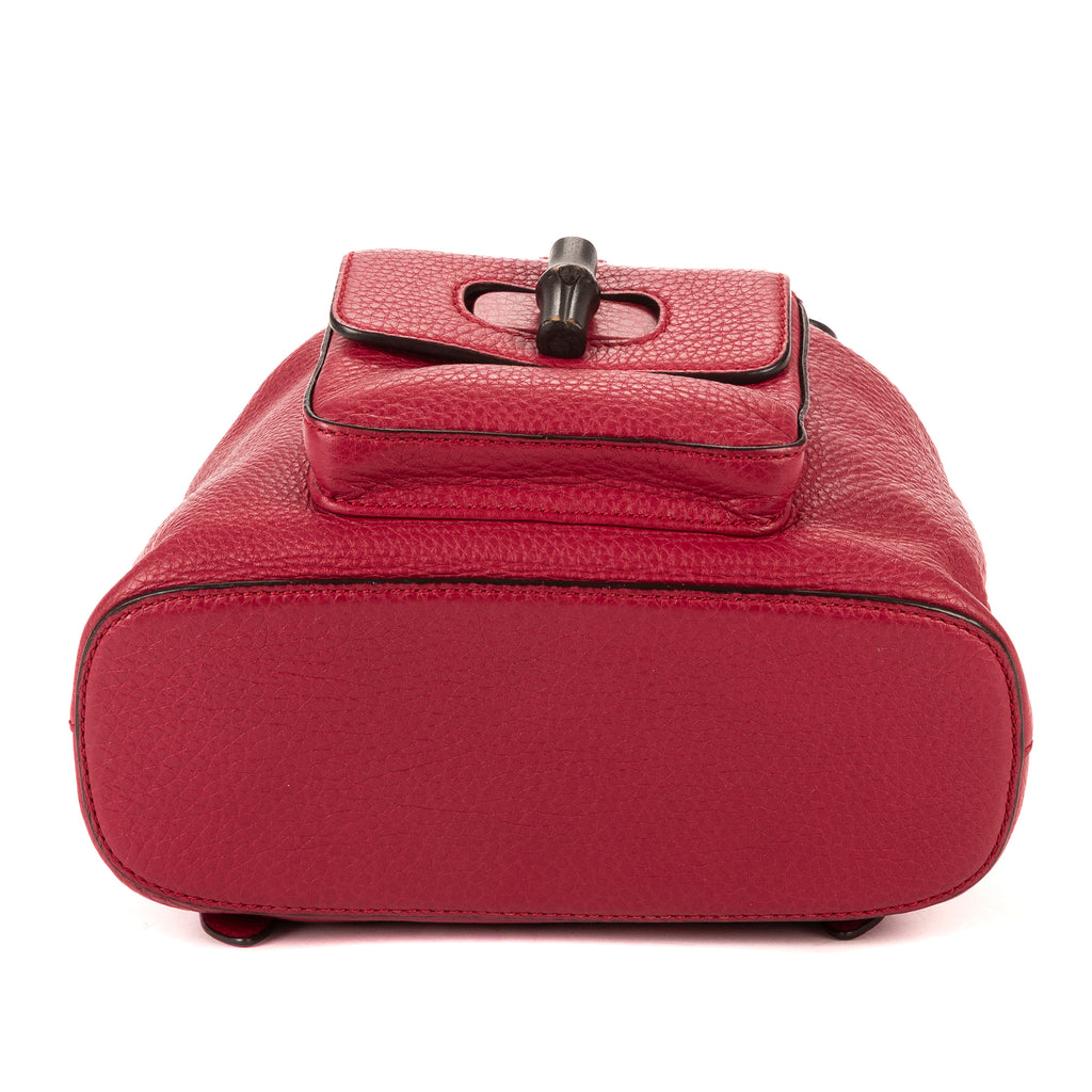 Sac à dos Bambou Pompon Sac à dos Cuir grainé fuchsia
