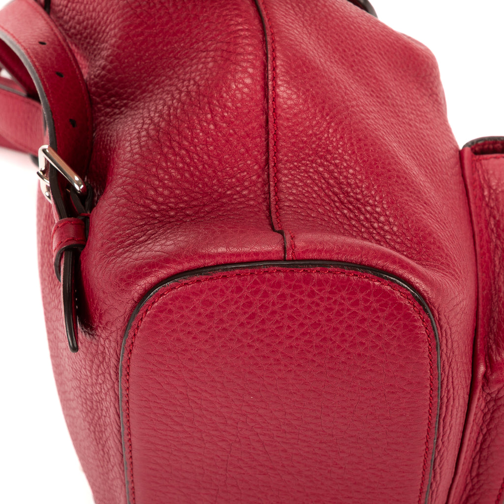 Sac à dos Bambou Pompon Sac à dos Cuir grainé fuchsia