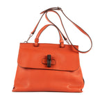 Bolso de mano de bambú con asa superior de cuero granulado naranja