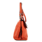 Bolso de mano de bambú con asa superior de cuero granulado naranja