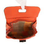 Bolso de mano de bambú con asa superior de cuero granulado naranja