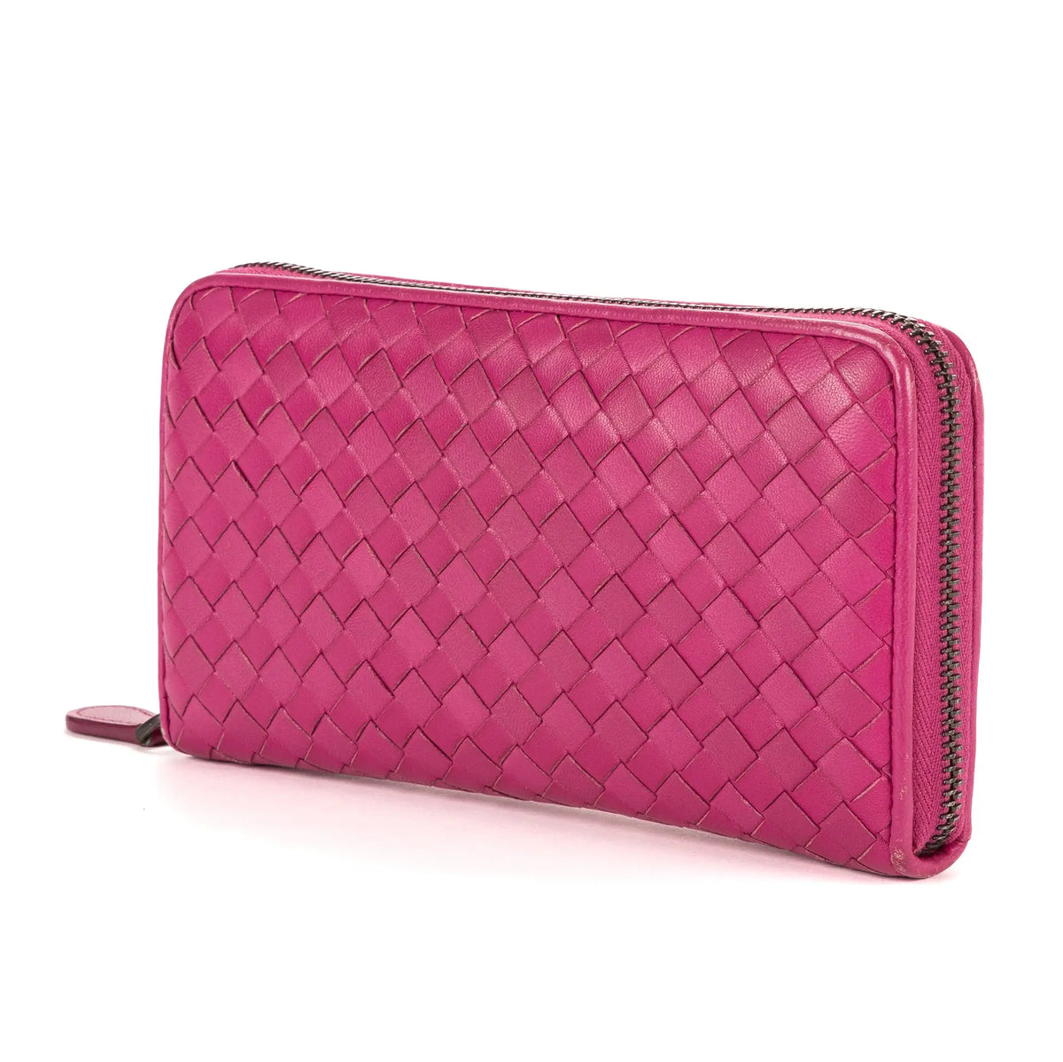 Portefeuille zippé en cuir nappa intrecciato rose