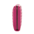 Portefeuille zippé en cuir nappa Intrecciato rose