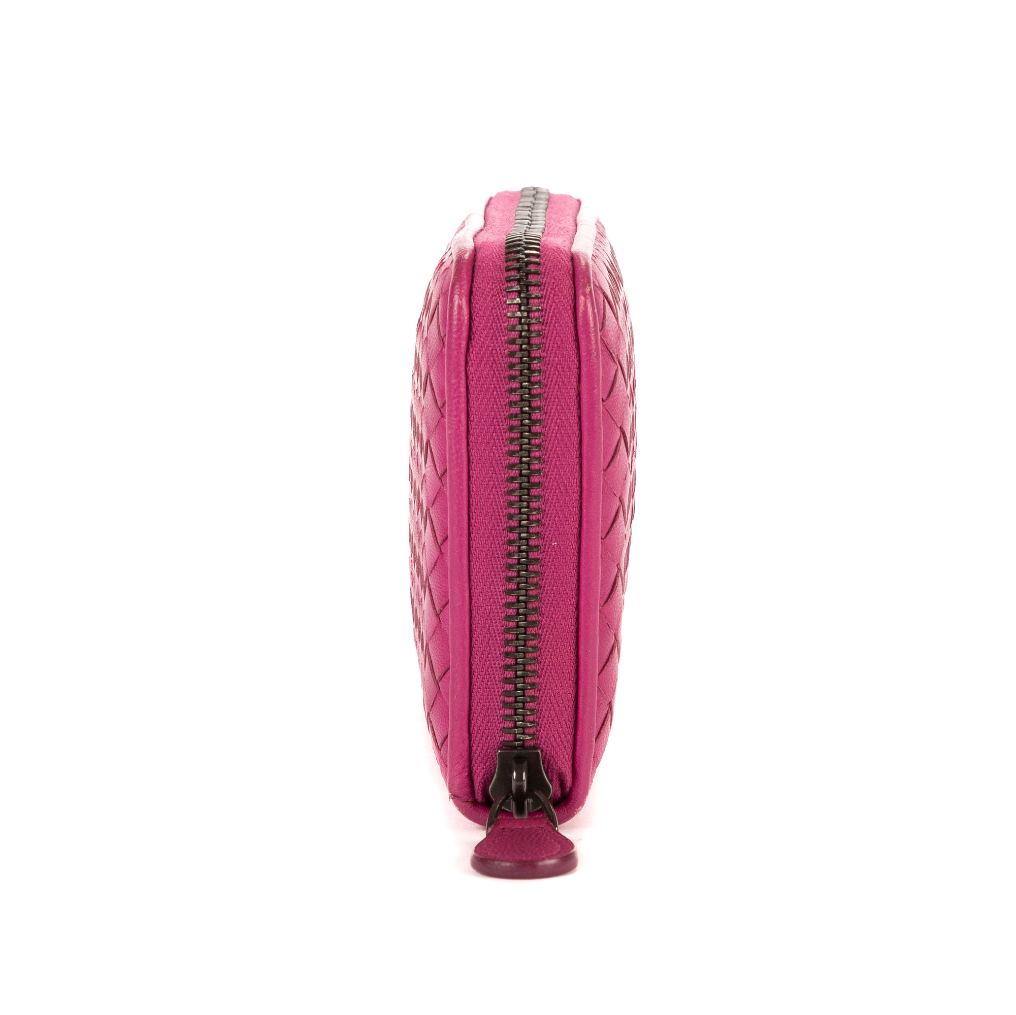 Cartera con cremallera completa de piel de napa trenzada rosa