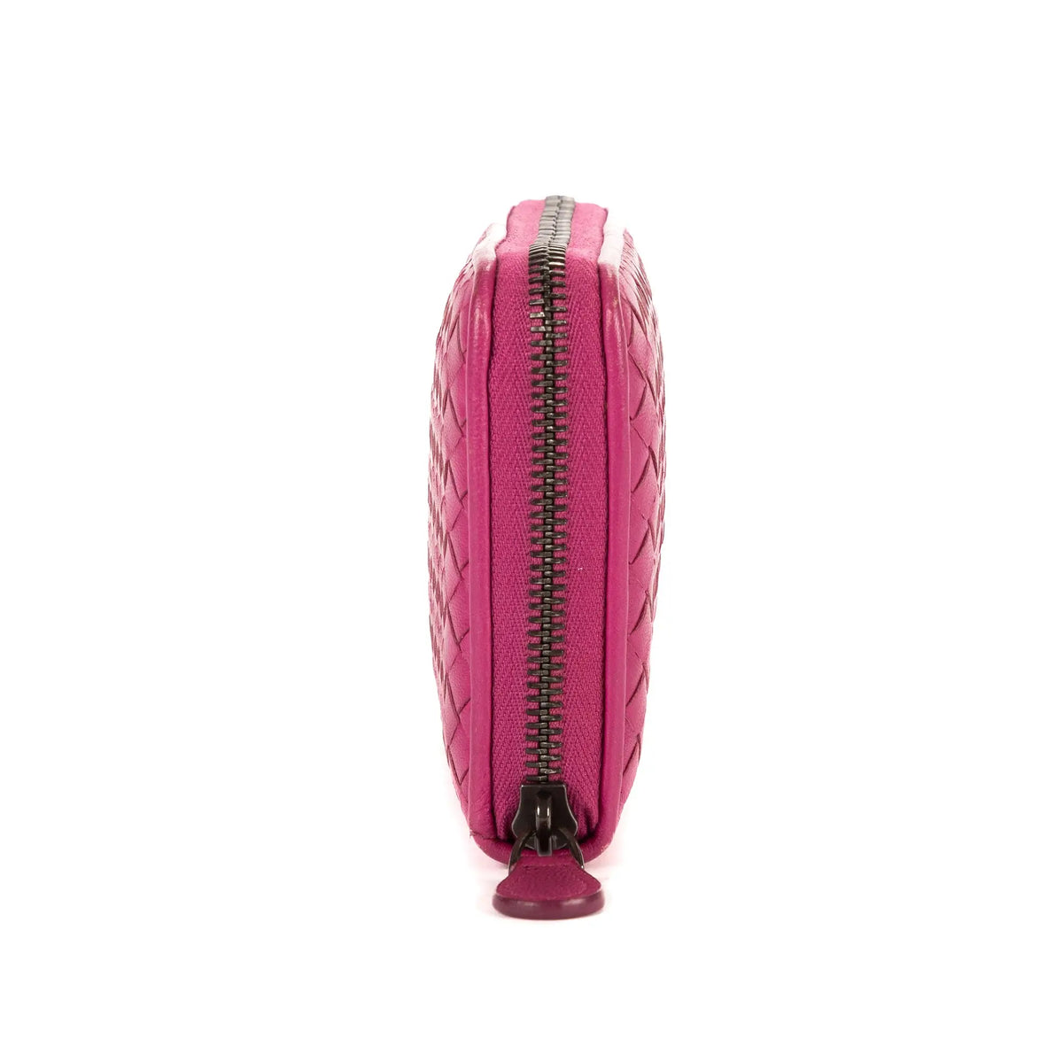 Portefeuille zippé en cuir nappa intrecciato rose