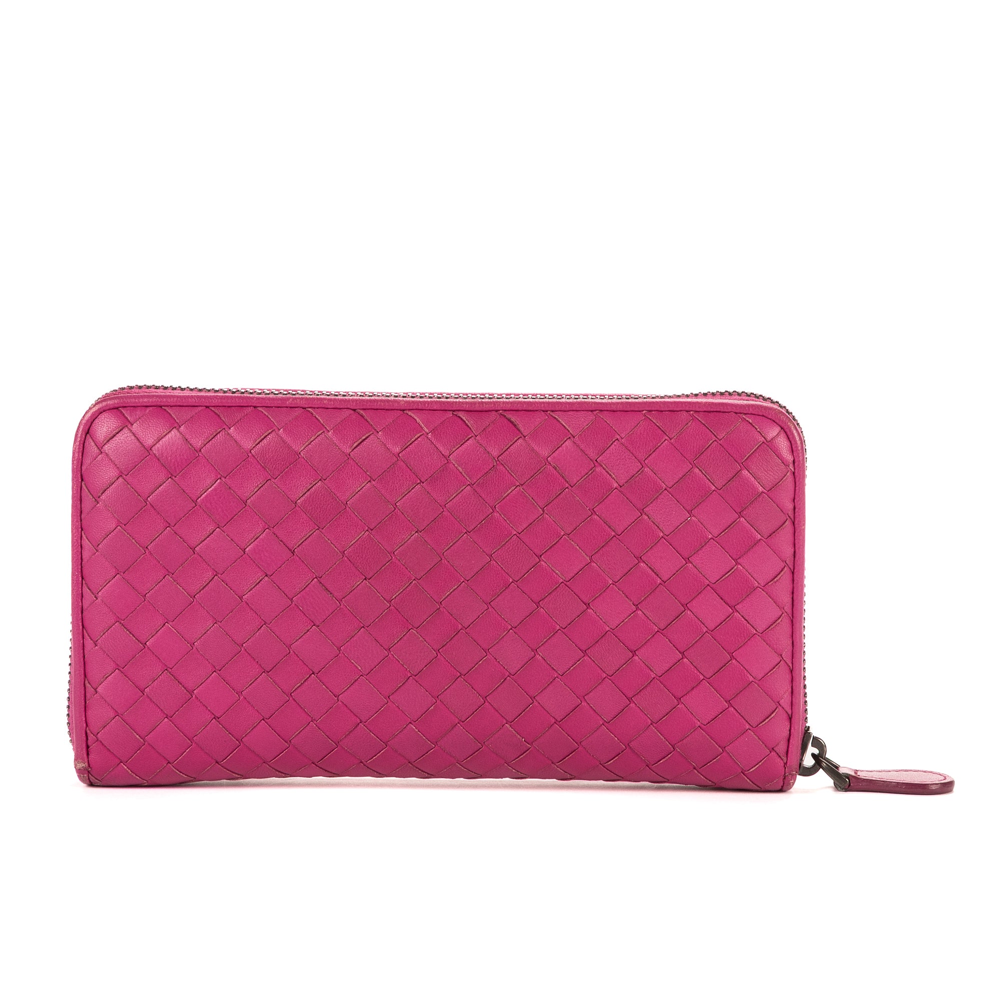 Cartera con cremallera completa de piel de napa trenzada rosa