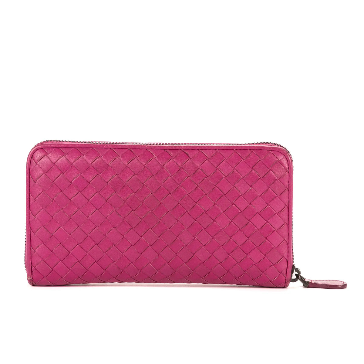 Portefeuille zippé en cuir nappa intrecciato rose
