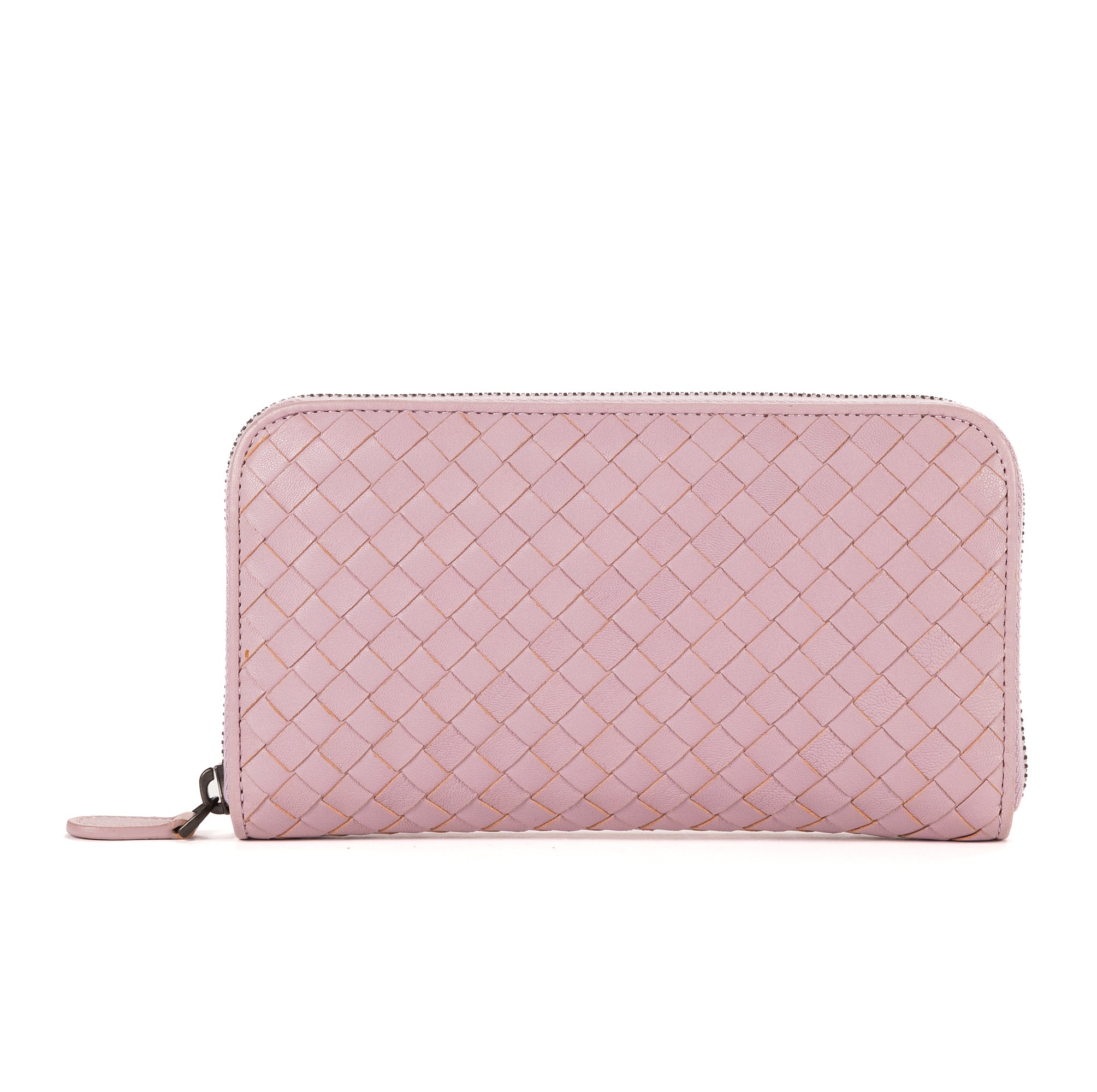 Cartera de Piel de Napa Intrecciato Rosa con Cremallera Perimetral