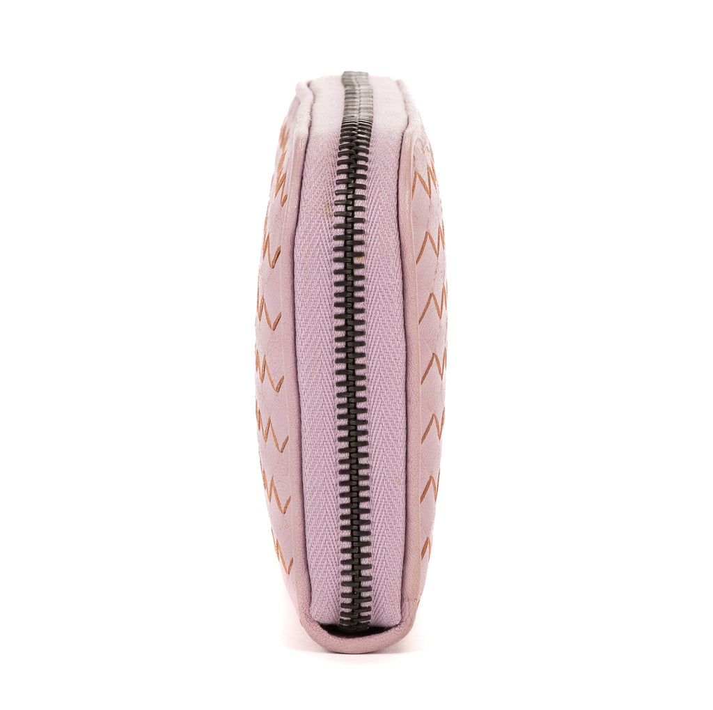 Portefeuille zippé en cuir nappa intrecciato rose